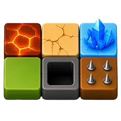Destructible terrain icon with stone and crystal tiles